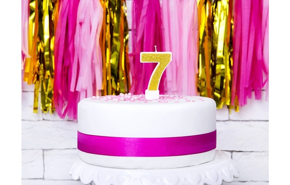 Verjaardagskaars cijfer 7 | Gouden glitters