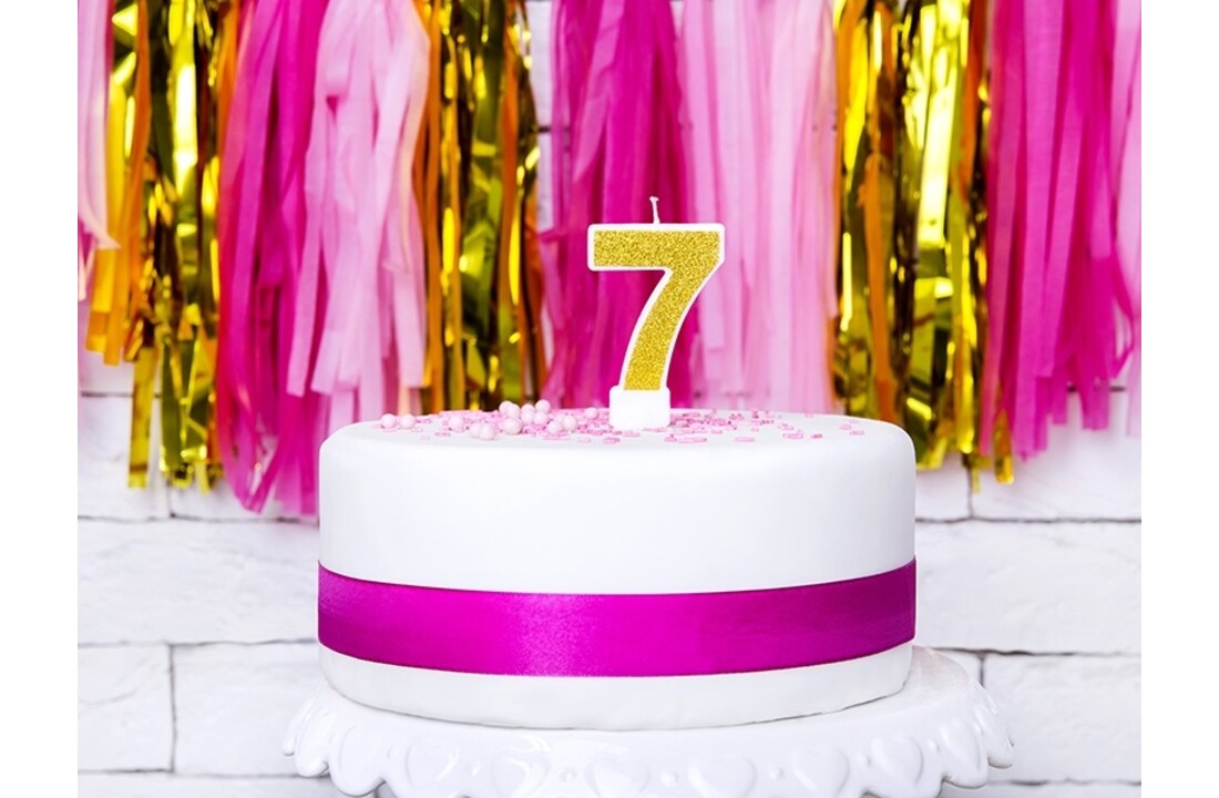 Verjaardagskaars cijfer 7 | Gouden glitters
