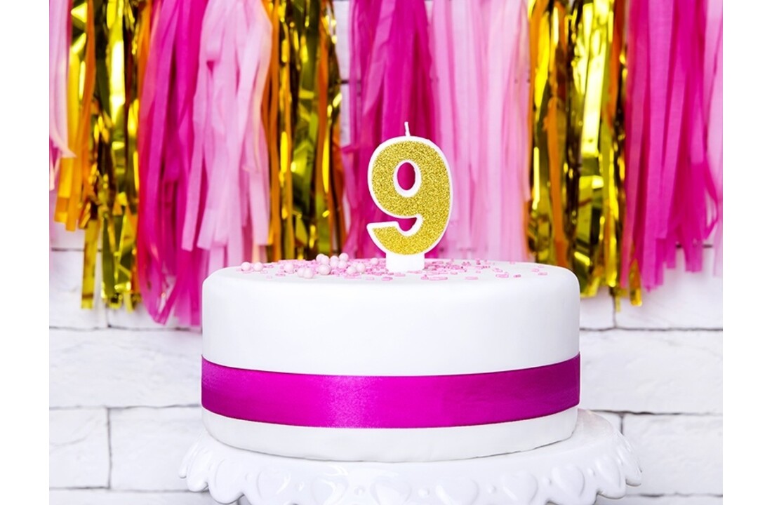 Verjaardagskaars cijfer 9 | Gouden glitters