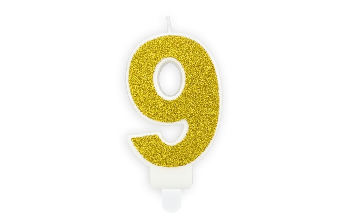 Verjaardagskaars cijfer 9 | Gouden glitters