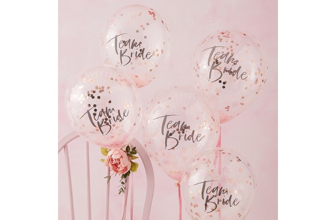 Confettiballonnen roze | Team Bride | Vrijgezellenfeest | 5 stuks