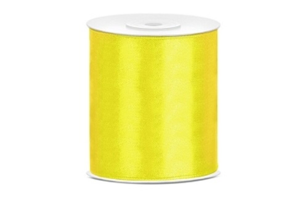 Satijnen lint geel 10cm breed- 25m lang | Openingslint