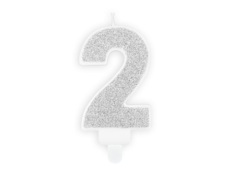 Verjaardagskaars cijfer 2 | Zilveren glitters