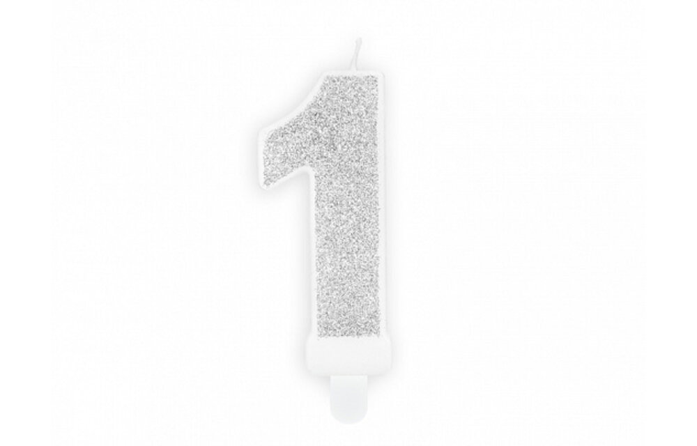 Verjaardagskaars cijfer 1 | Zilveren glitters