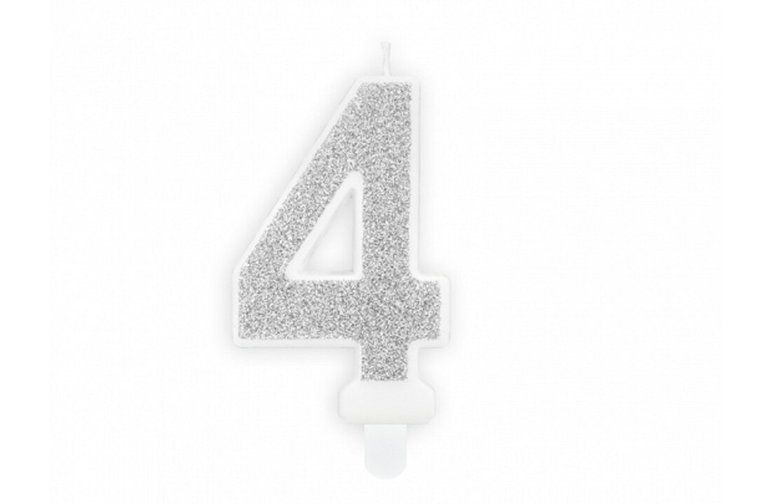 Verjaardagskaars cijfer 4 | Zilveren glitters
