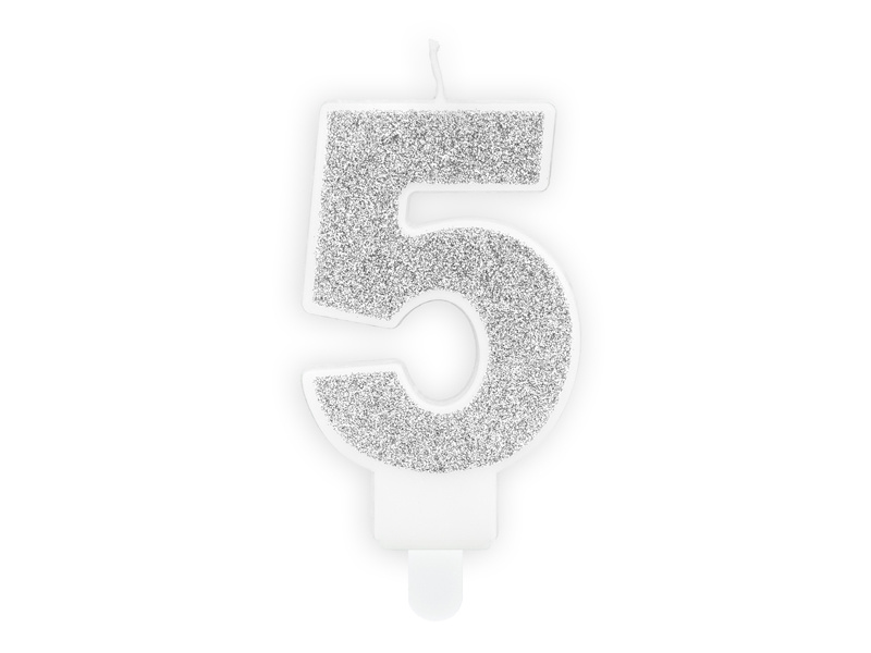 Verjaardagskaars cijfer 5 | Zilveren glitters