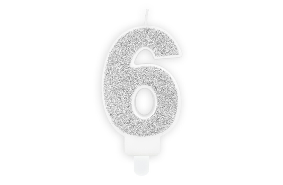 Verjaardagskaars cijfer 6 | Zilveren glitters