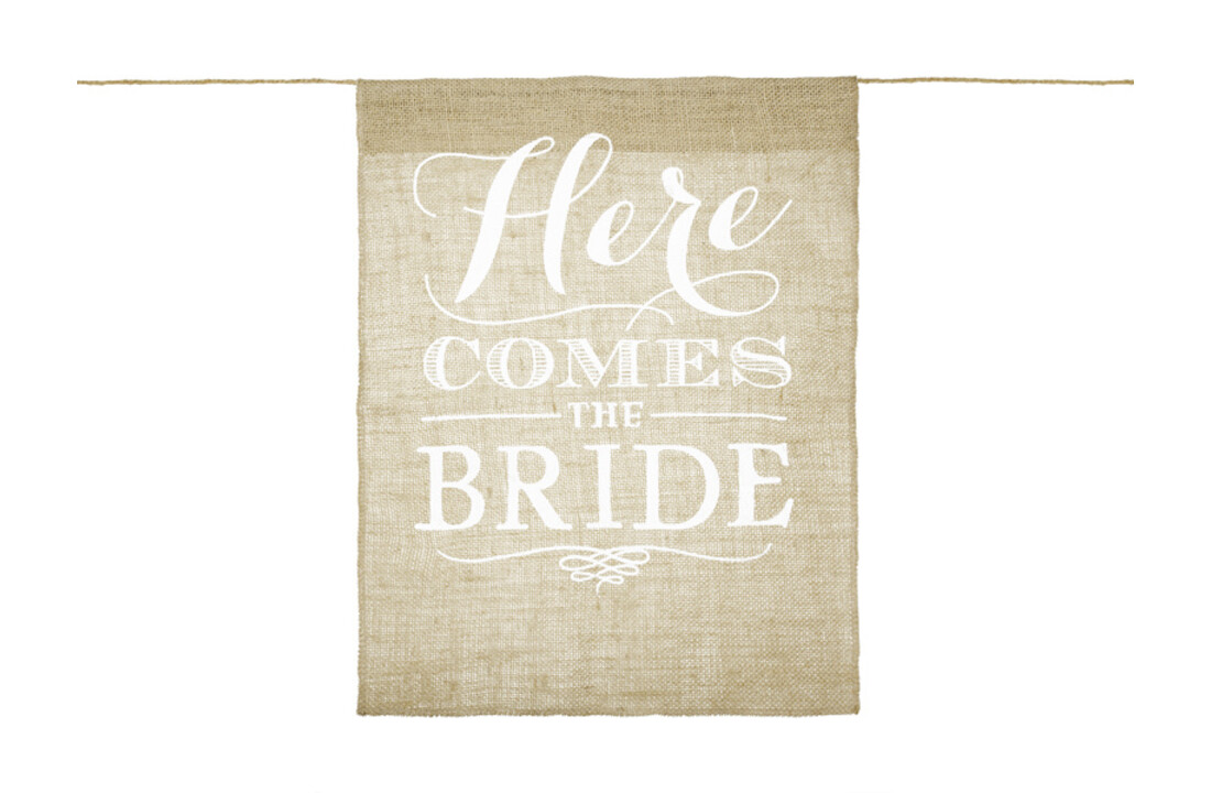 Here comes the bride | 41x51cm | Jute banner | Bruiloft
