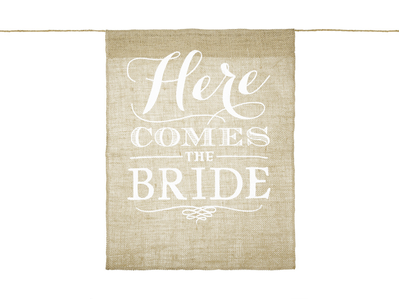 Here comes the bride | 41x51cm | Jute banner | Bruiloft