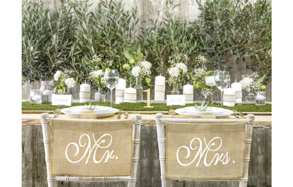 Stoeldecoratie Mr & Mrs Jute | 2 stuks