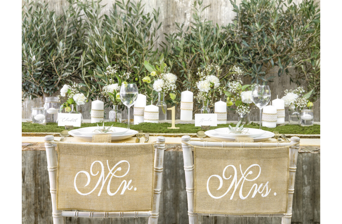 Stoeldecoratie Mr & Mrs Jute | 2 stuks