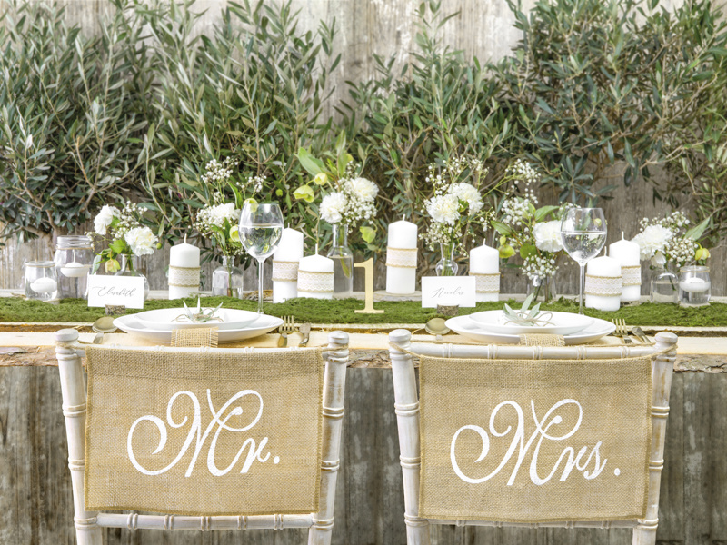 Stoeldecoratie Mr & Mrs Jute | 2 stuks