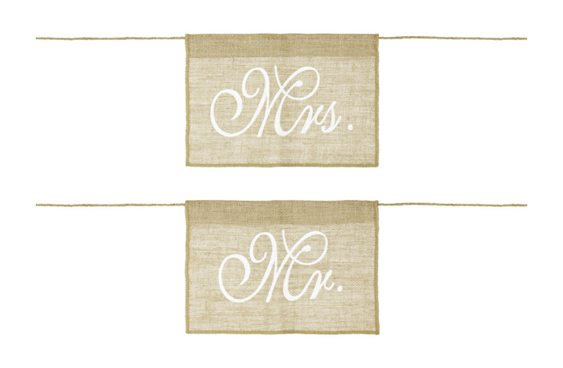 Stoeldecoratie Mr & Mrs Jute | 2 stuks