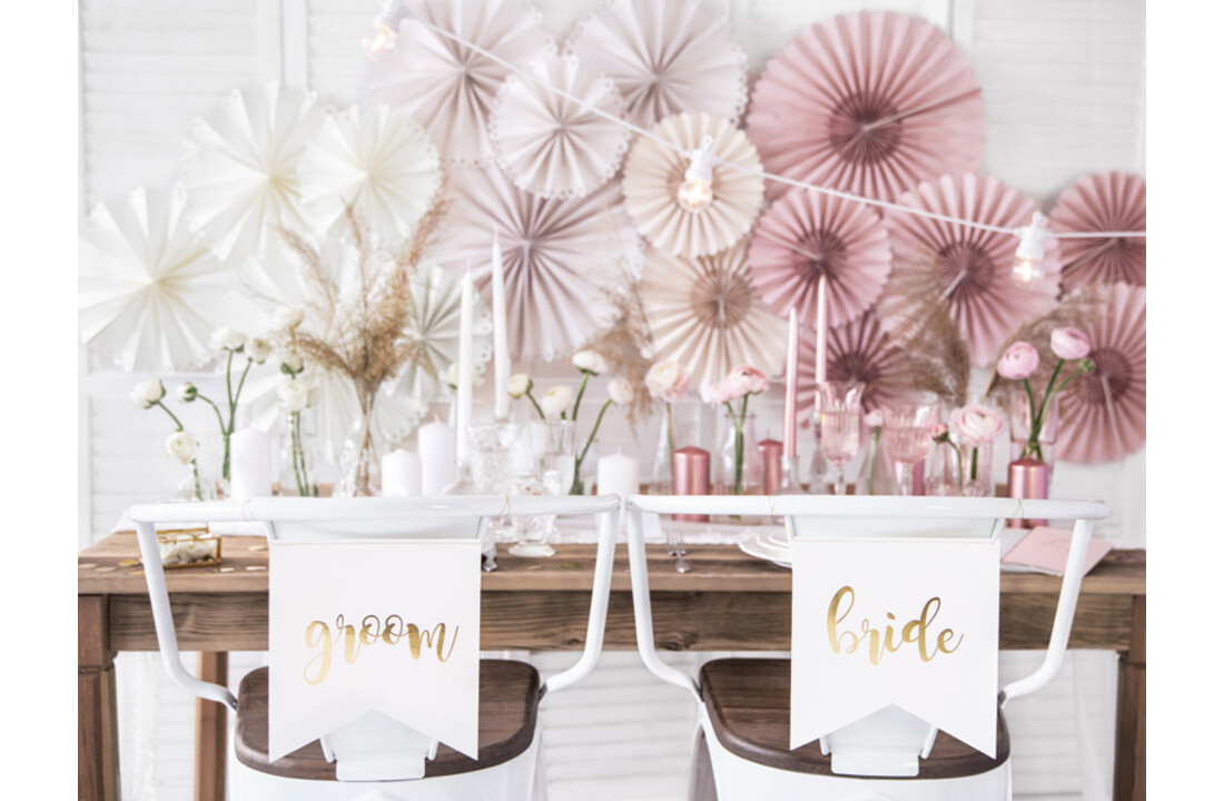 Stoeldecoratie Bride - Groom wit goud | 2 stuks