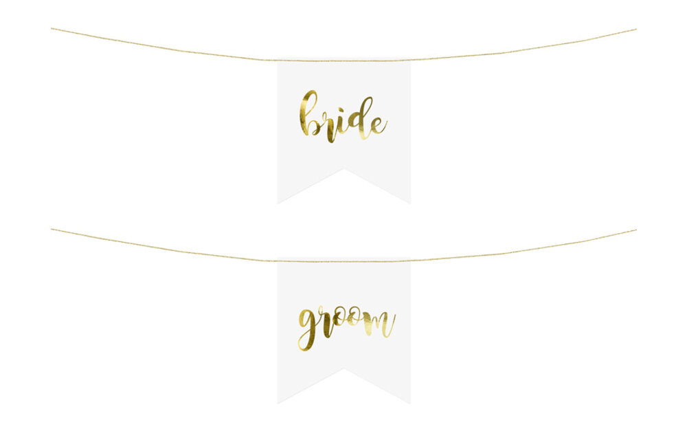 Stoeldecoratie Bride - Groom wit goud | 2 stuks