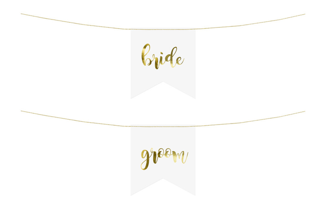 Stoeldecoratie Bride - Groom wit goud | 2 stuks