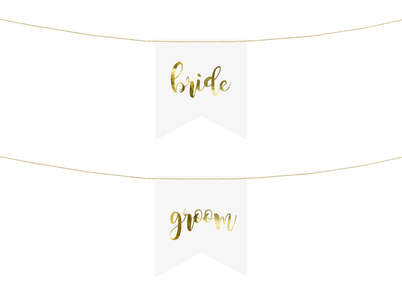 Stoeldecoratie Bride - Groom wit goud | 2 stuks