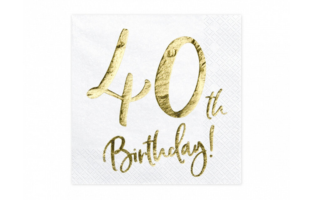 Servetten 40th birthday | wit-goud | 20 stuks