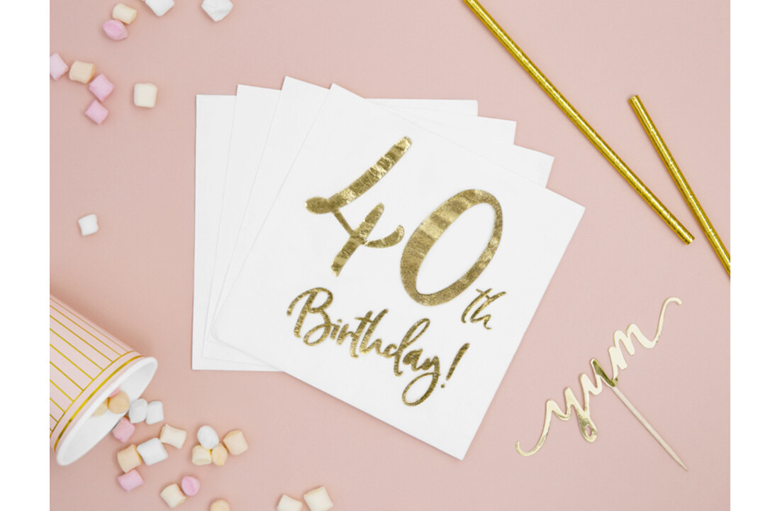 Servetten 40th birthday | wit-goud | 20 stuks