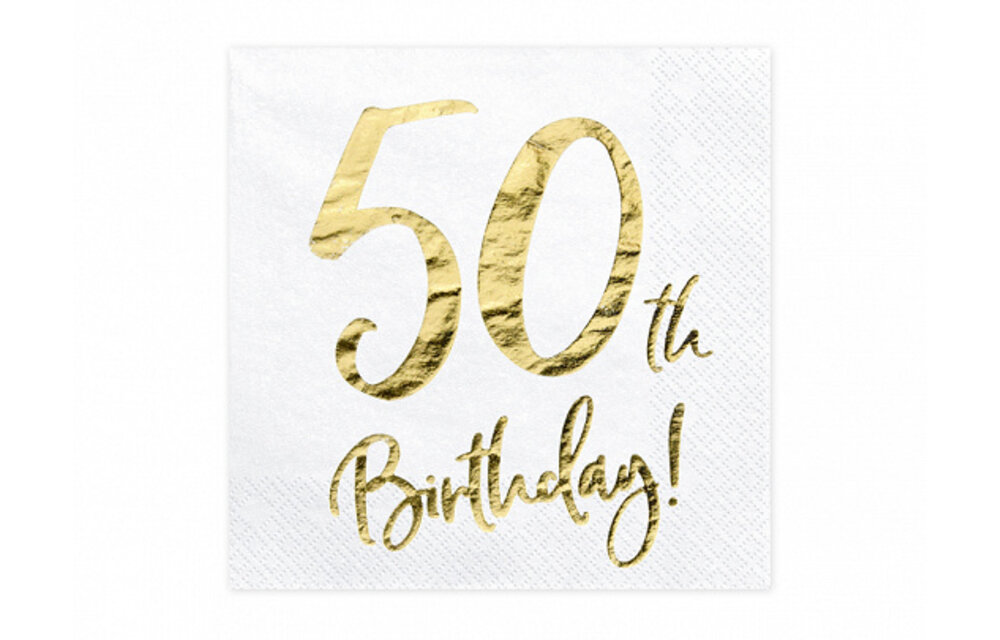 Servetten 50th birthday | wit-goud | 20 stuks
