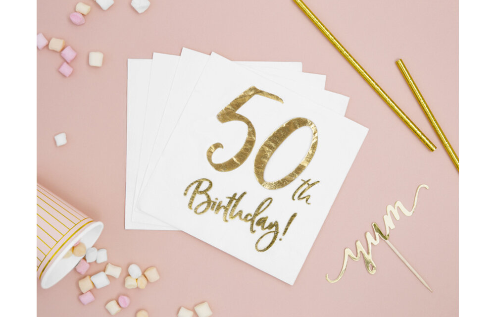 Servetten 50th birthday | wit-goud | 20 stuks