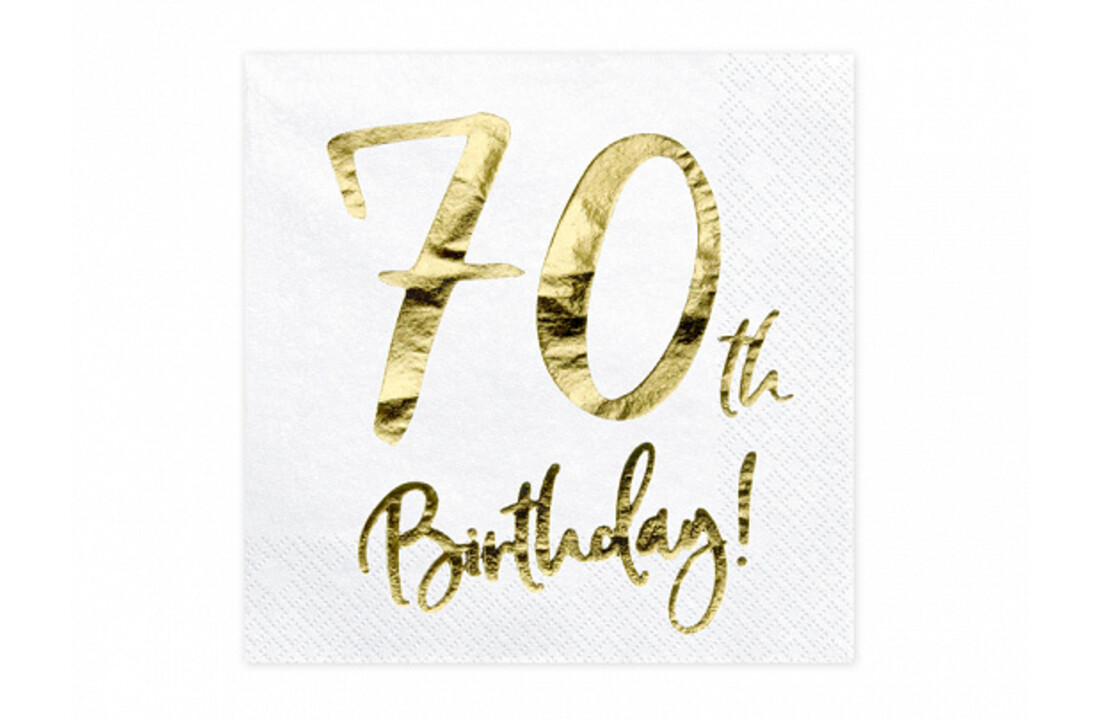 Servetten 70th birthday | wit-goud | 20 stuks