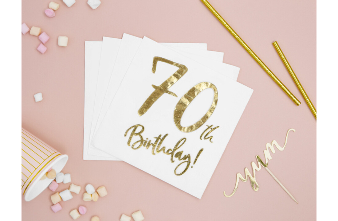 Servetten 70th birthday | wit-goud | 20 stuks