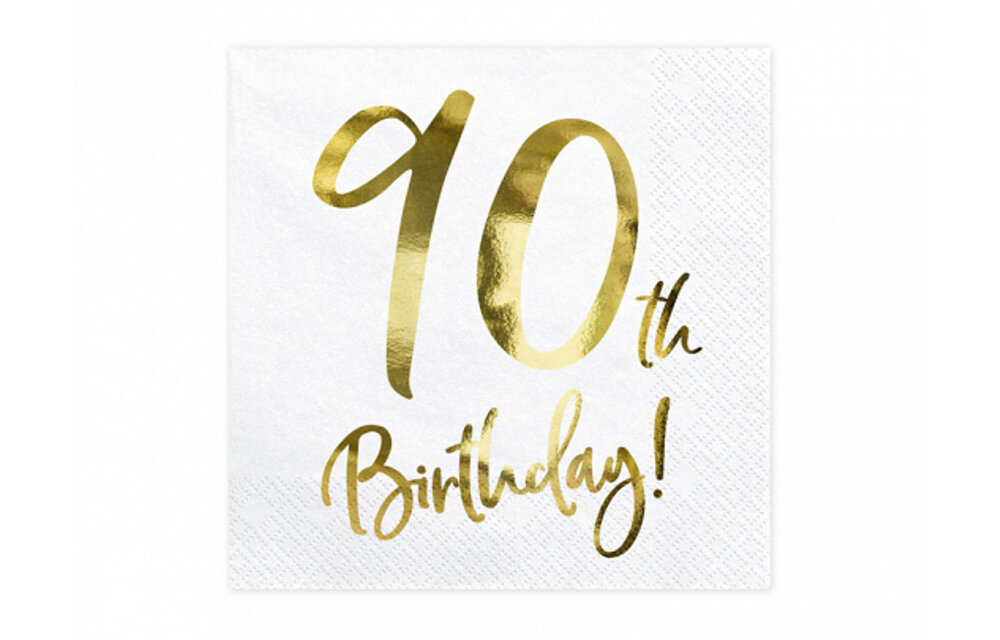 Servetten 90th birthday | wit-goud | 20 stuks