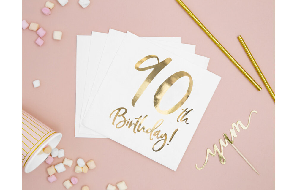 Servetten 90th birthday | wit-goud | 20 stuks