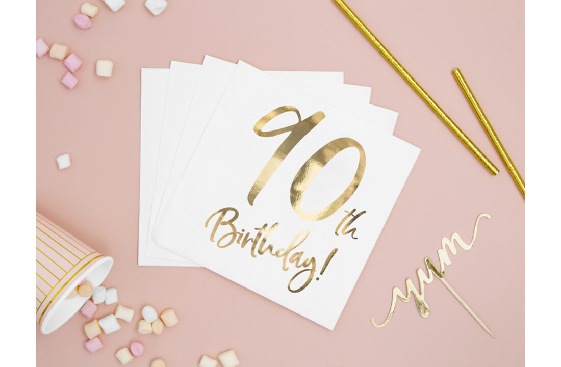 Servetten 90th birthday | wit-goud | 20 stuks
