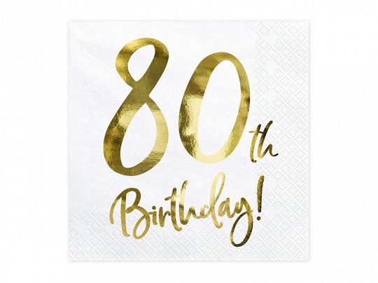 Servetten 80th birthday | wit-goud | 20 stuks