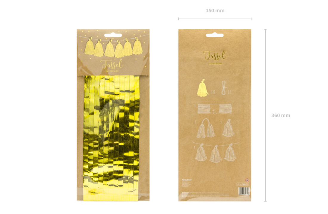 Tassel slinger goud | 2 meter | 12 tassels | DIY