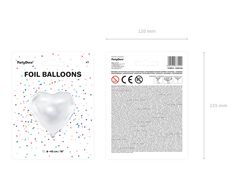 Hartenballon folie - Wit - 45 cm