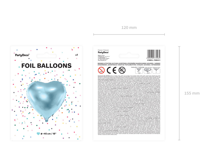 Hartenballon folie - Lichtblauw - 45 cm
