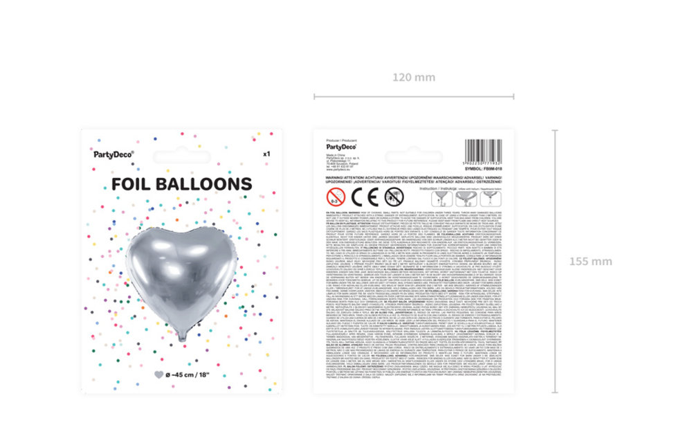 Hartenballon folie - Zilver - 45 cm