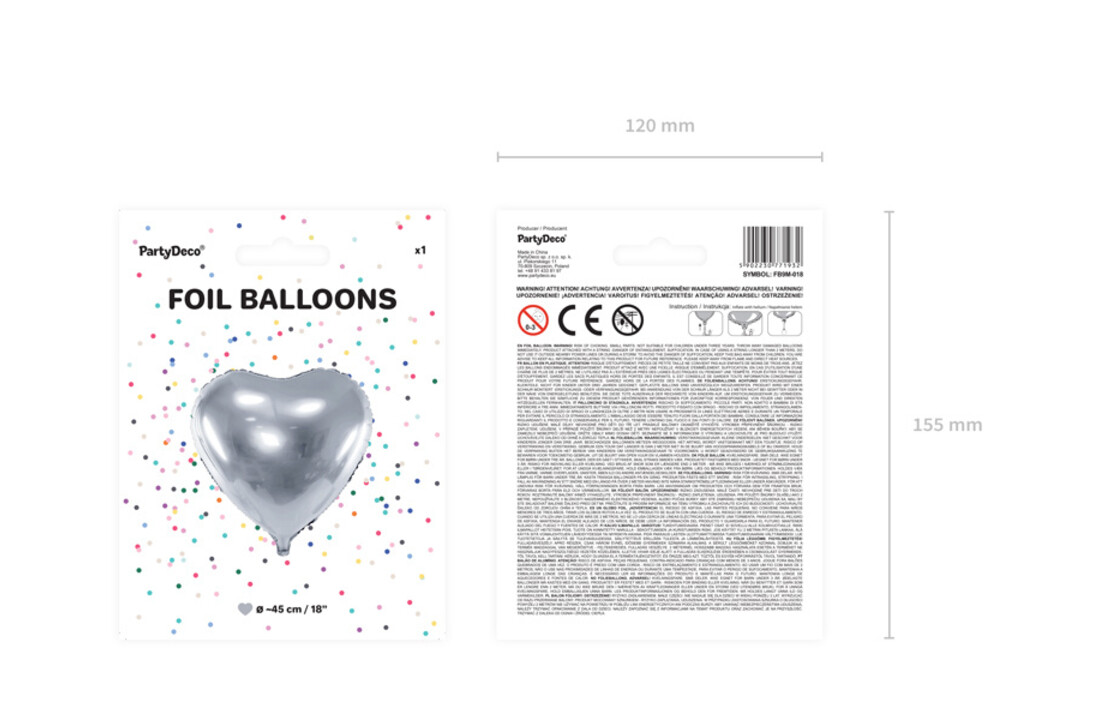Hartenballon folie - Zilver - 45 cm