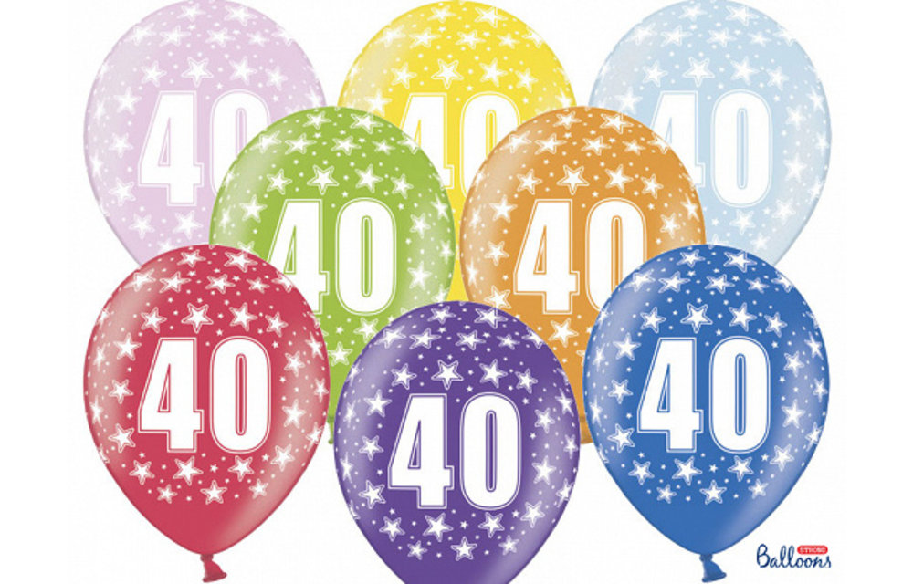 Ballonnen 40 jaar - metallic gekleurd met sterren | 6 stuks