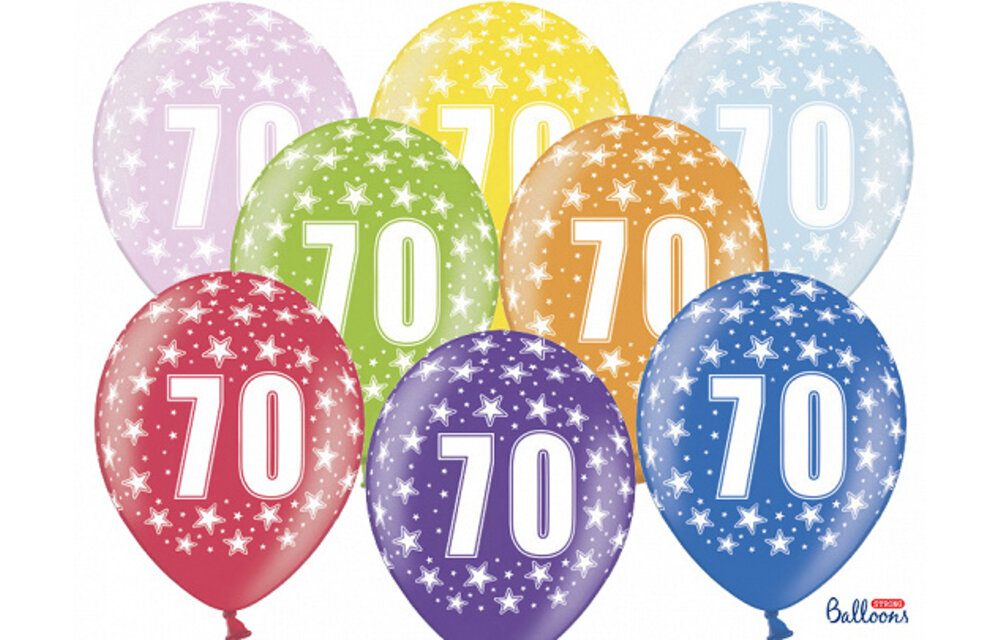 Ballonnen 70 jaar - metallic gekleurd met sterren | 6 stuks