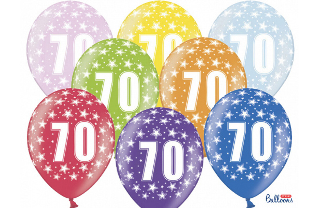 Ballonnen 70 jaar - metallic gekleurd met sterren | 6 stuks