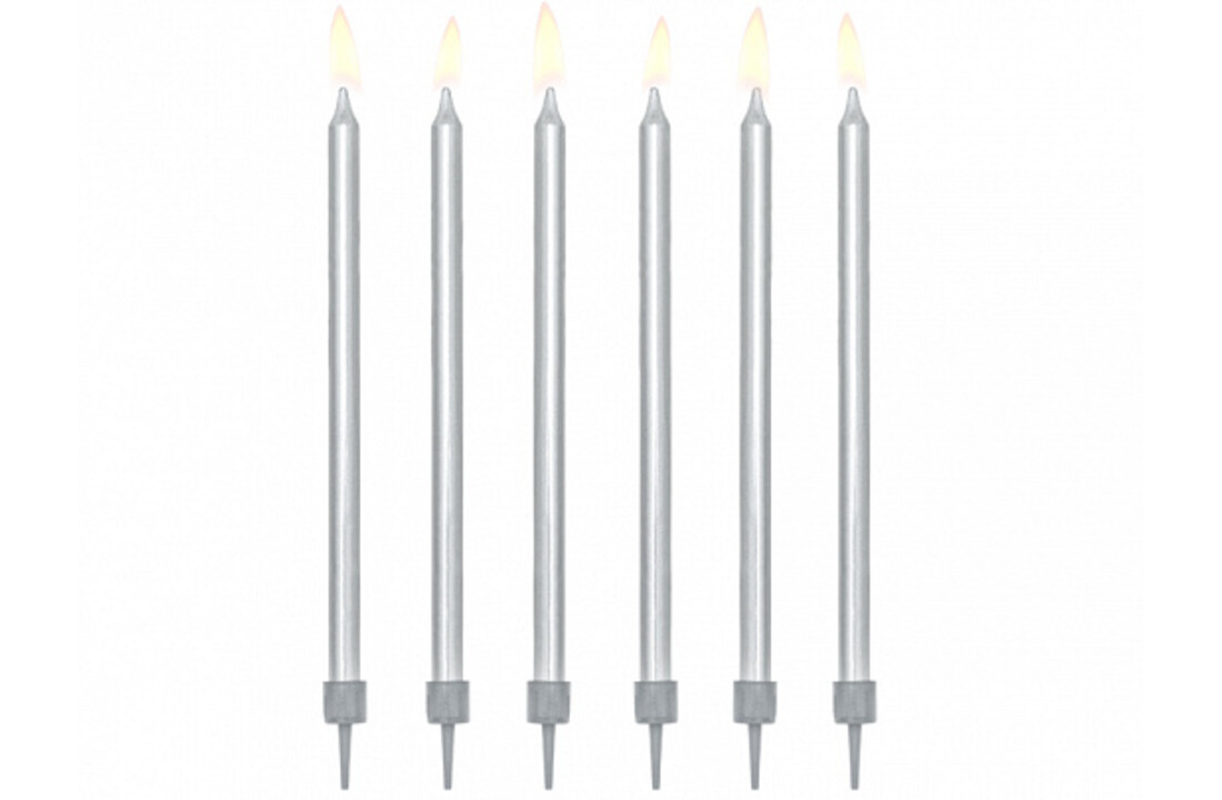 Taartkaarsjes zilver lang - 12,5 cm - 12 stuks