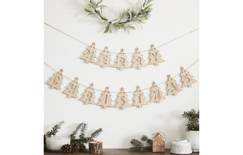Merry Christmas houten slinger | Kerstmis slinger 3,5 meter