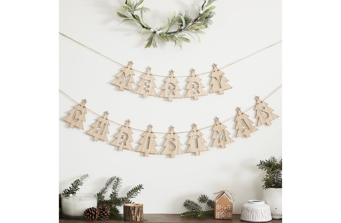 Merry Christmas houten slinger | Kerstmis slinger 3,5 meter