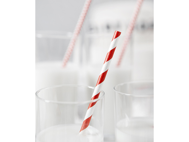 Papieren rietjes rood/wit gestreept - 10 stuks