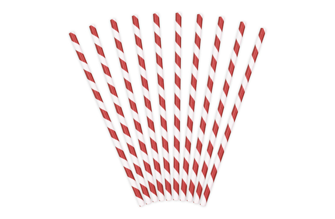 Papieren rietjes rood/wit gestreept - 10 stuks