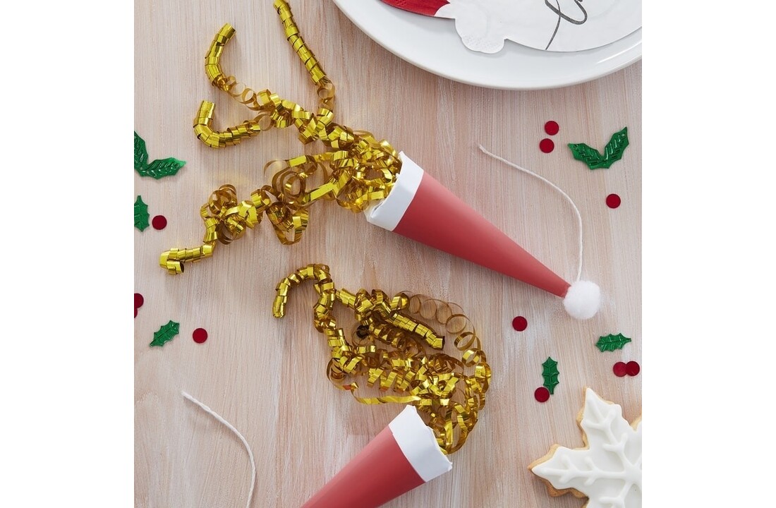 Mini partypoppers - kerstmuts - 8 stuks