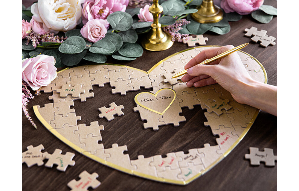 Gastenboek puzzelhart kraft - 85 stukjes