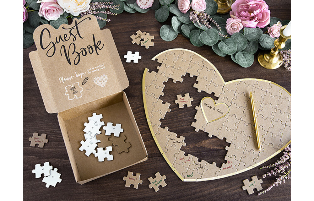 Gastenboek puzzelhart kraft - 85 stukjes