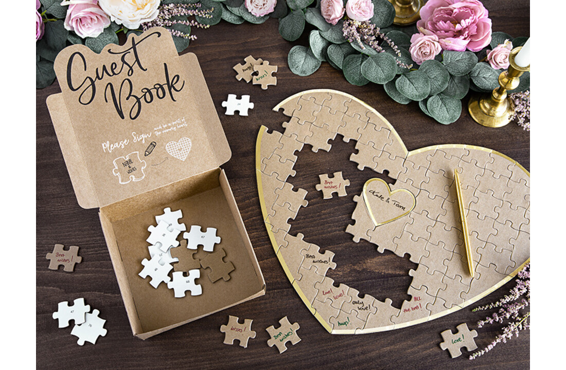 Gastenboek puzzelhart kraft - 85 stukjes