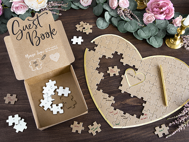 Gastenboek puzzelhart kraft - 85 stukjes