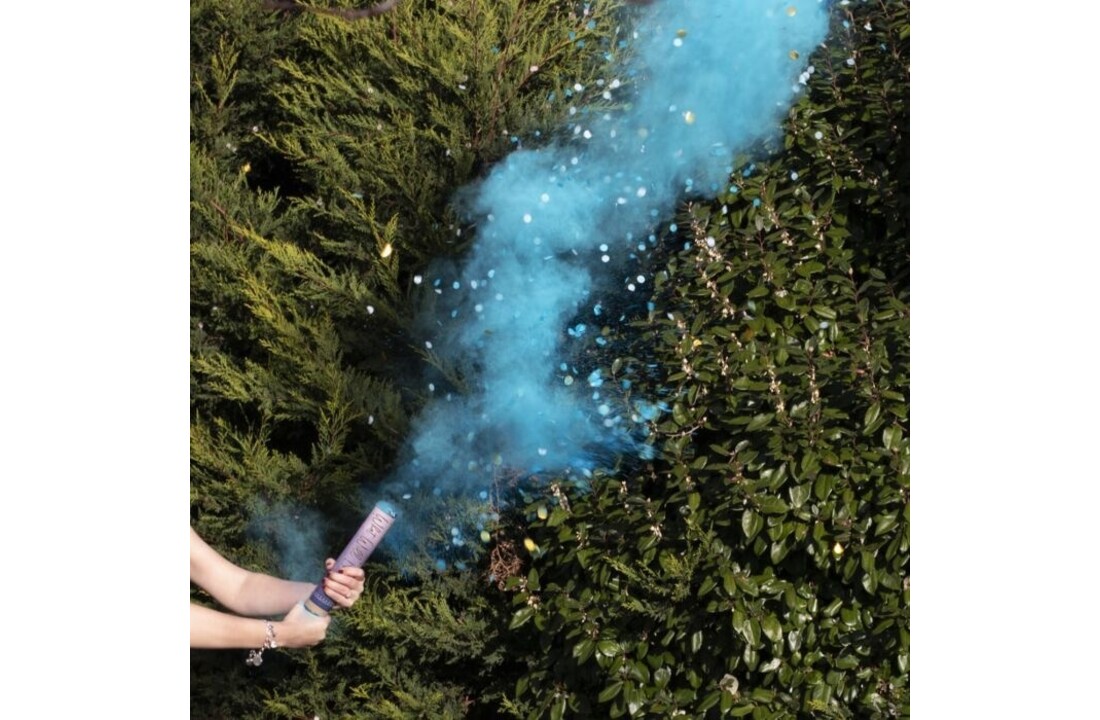 Confetti en rookkanon blauw gender reveal